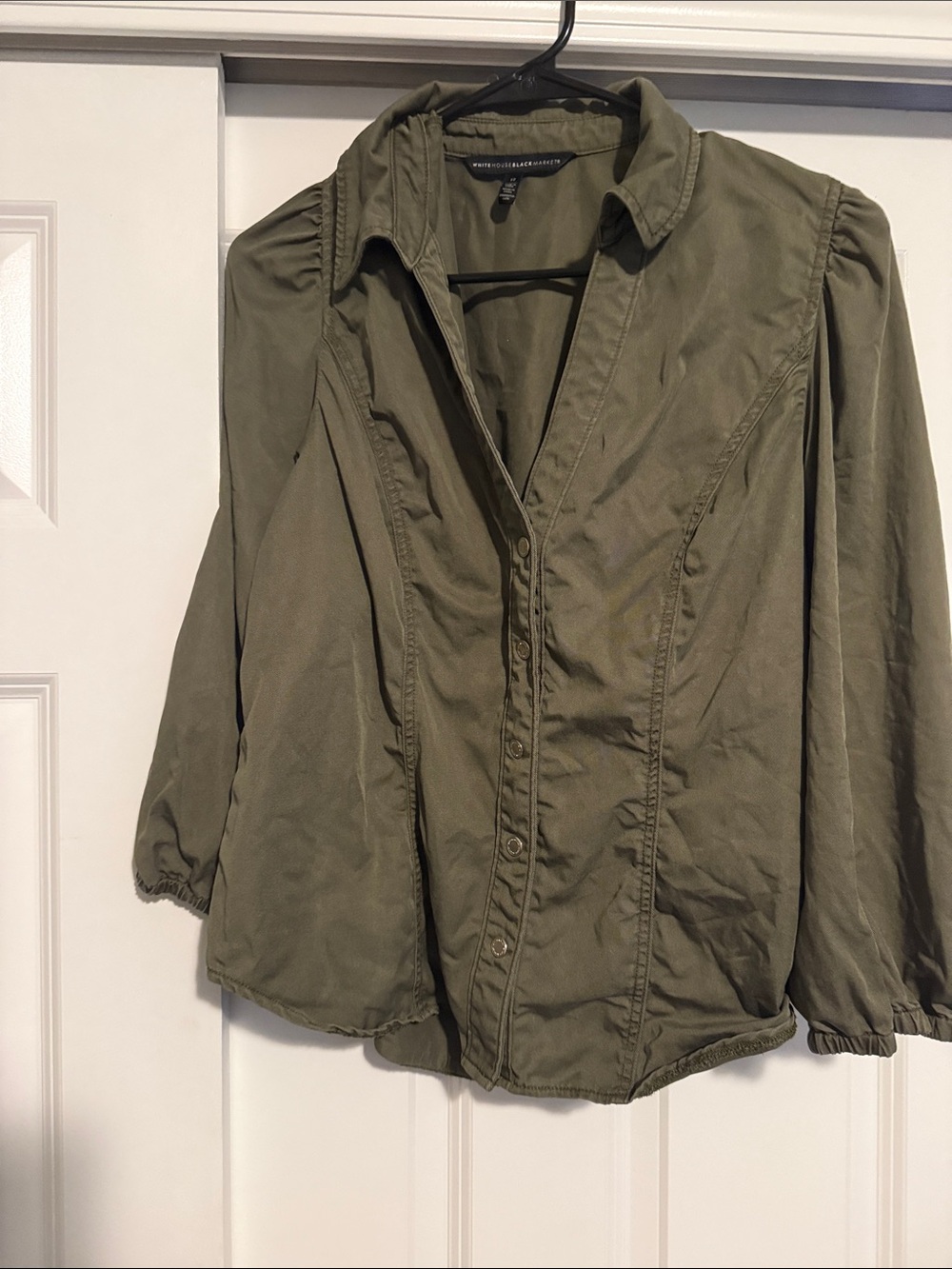 White House Black Market Olive Utility Button-Front Jacket